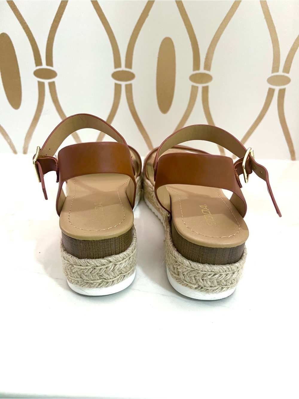 Womens Brown Leather Espadrille Platform Sandals by Soda - Picture 7 of 12